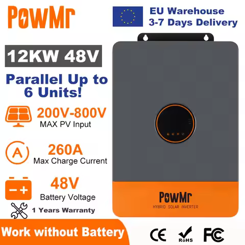 PowMr 12KW Hybrid Solar Inverter 48V 220V 3 Phase Inverter On Off Grid Dual MPPT Output with MPPT 26