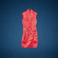 Second-Hand Antique Customized Champagne Pink Orange Bright Glitter Glossy Cloth Sleeveless Cheongsa