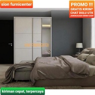 Lemari pakaian sliding 2 pintu putih glossy premium / lemari informa