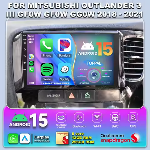 Car Radio Android 14 For Mitsubishi Outlander 3 III GF0W GF0W GG0W 2018 - 2021 QLED IPS AUTO Qualcom