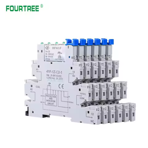 5/10 Sets Slim Relay HF41F 5V 12V 24VDC With Relay Base 41F-1Z-C2-1 LED & Circuit Protection DIN Rai