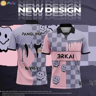 Custom Name &amp; Number Collar Jersey Viral Ootd Street Wear Lelaki Kanak2 Perempuan Causal Baju Retro Kolar Jersi Murah Flame Design Sublimation Short Sleeve T Shirt