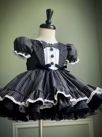 0-12Y Baby Girl Summer Black Halloween Bat Costumes Vintage Princess Dress for Birthday Photography 