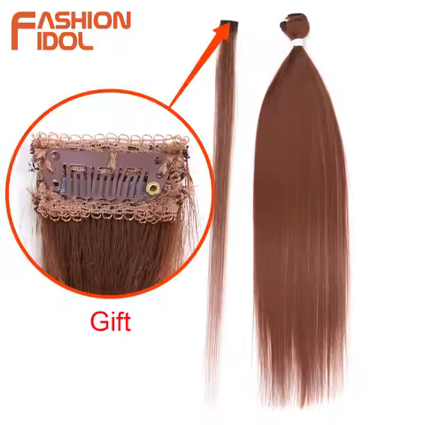 FASHION IDOL 30inch/75cm 160g Straight Hair Hairpiece Silk Line Synthetic Hair Bundles Brown Gift Cl