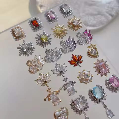 5 PCS New little swan nail art jewelry zircon pearl square diamond maple leaf sunflower pendant nail