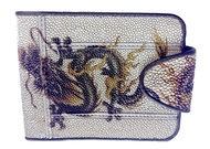 กระเป๋าสตางต์ ทำจากหนังปลากระเบนแท้ลายมังกรสองพับแบบมีหู