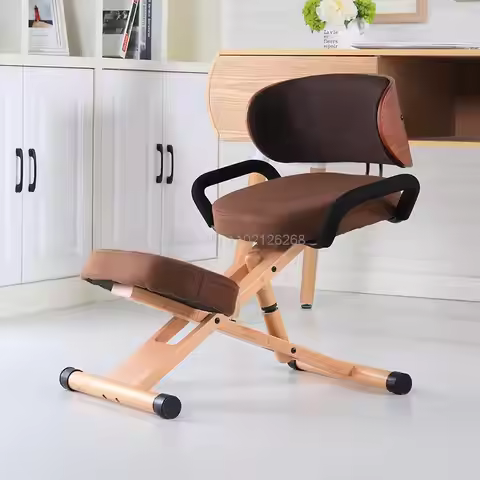 Knee Stool Height Adjustable Ergonomic Kneeling Chair with Back and Handle Wood Office Furniture Kne
