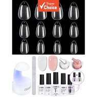 Aillsa Almond Nail Tips Gel Glue Kit: 240pcs Tips, Top Coat, Dehydrator, Nail Files & UV/LED Lamp fo