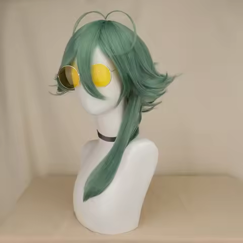 LOL Cosplay Ezreal Wig Anime Heartsteel Ezreal Cosplay Wig 60cm Long Green Scalp Wig Heat Resistant 