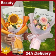 Rose Flower Crochet Bouquet Mother's Day Gift Hand Woven Sunflower Flowers Birthday Gift Girls Valen