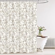 Tititex Boho Rustic Beige Flower Faux Linen Shower Curtain, Vintage Bathroom Decoration Shower Curta
