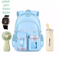 PAKET LENGKAP Tas Ransel Mika Tas Ransel Anak Sekolah Perempuan SD SMP SMA+Jam+Kipas mini+Botol Nice
