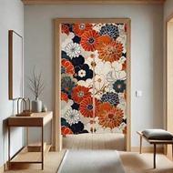 Japanese Noren Curtain, Mixed Floral Noren Door Curtain - Japanese Flower Pattern Room Divider - Jap