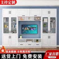 HY-# Customized Solid Wood TV Cabinet Background Wall Cabinet Simple Modern Living Room Integrated TV Cabinet TV Backgro