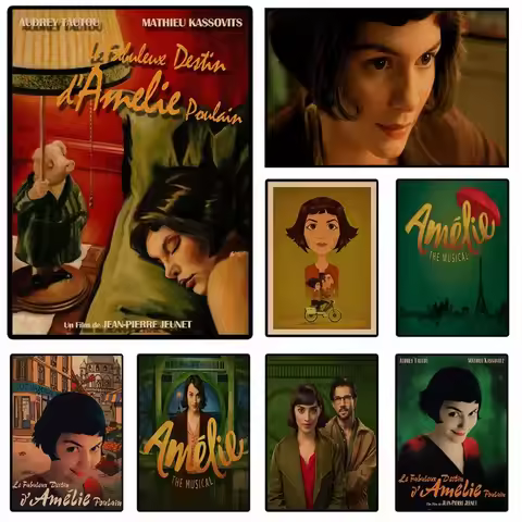 Amelie Retro Romantic Comedy Movie Poster Le Fabuleux Destin D'Amélie Poulai French Film Canvas Pict
