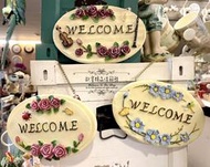 ~＊歐室精品傢飾館＊~冷瓷花語welcome壁飾/掛飾(玫瑰.小提琴玫瑰.香菫)~新款上市~