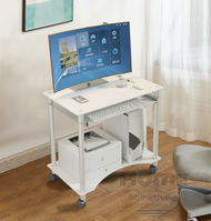 HOME Something - 時尚可移動帶輪鋼化玻璃電腦台書桌60cm _HS08523_WH_A