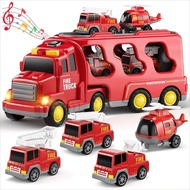 HH 5 in 1 Fire Engine Truck Mini Car Carrier for 4 5 6 Years Old Children Boys Girls Christmas Birth