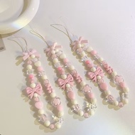 Mobile Phone Lanyard Female Fresh Sweet Beaded Ornaments Love Bow Phone Case Hand Lanyard 2ZMB