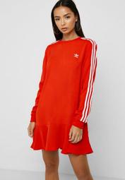 9527 adidas Originals 愛迪達 三葉草 紅白 紅色 DW3880 長袖 連身裙 洋裝 長版