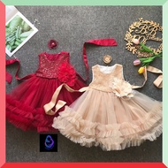 BST 1-6yr Baby Girl Dresses Gown Lace Layer Princess Dress Baju Budak Perempuan Gaun Budak free head