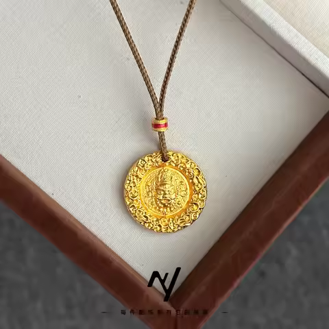 24K real gold ancient method Jin Jiyan Xiangyun Yellow God of Wealth Pendant 9999 rope God of Wealth