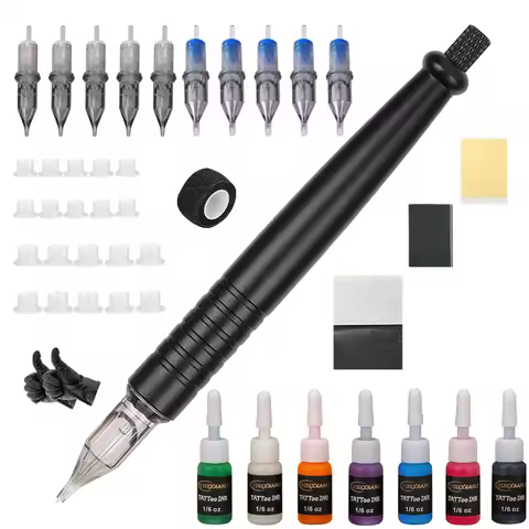Premium Hand Poke Pen Professional Hand Tattoo Set with Integrated Needles Ergonomic Pen Handle Idea