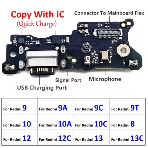 For Xiaomi Redmi 8 8A 9 9A 9C 9T 10C 10A 10 12 12C 13 13C 4G 5G USB Micro Charger Charging Port Dock