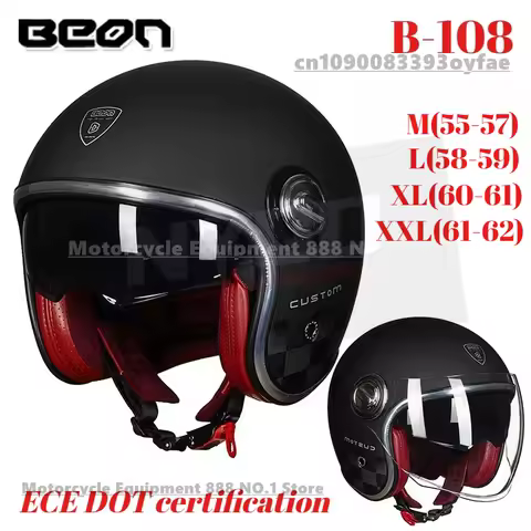 BEON B108 Fiberglass motorcycle helmet Original beon retro open face dual visor half helmets DOT ECE