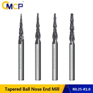 【CW】 CMCP Milling Cutter 1pc R0.25/R0.5/R0.75/R1.0 3.175mm Shank Tapered Ball Nose End Mill Carbide Wood Engraving Bit CNC Router Bit