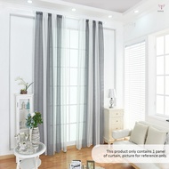 39 * 79 inches Cotton Linen Semi-Blackout Stripe Pattern Window Curtain Panel Living Room Bedroom Hotel Divider Voile Curtain with Rod Pocket