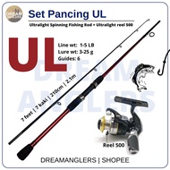Set Pancing Ultralight UL Fishing rod 7 feet kaki joran pancing mesin 500 spinning reel Tsuriworld D