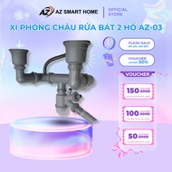 2-hole Sink Siphon, 140mm, AZ-03 304 Stainless Steel, 50cm Drain Pipe, Sediment Filter, Anti-Odor, W