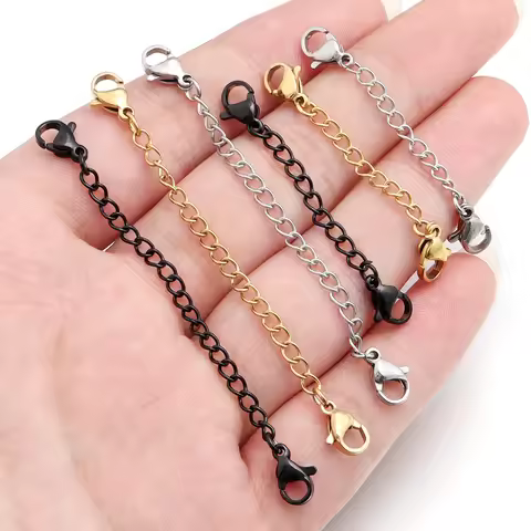 5pcs Stainless Steel Extension Chain With Double Lobster Clasp Connector Gold Extended Tail Chains F