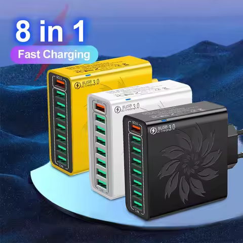 8 in 1 USB Phone Charger Wall Adapter For iPhone 15 14 Pro Max Xiaomi Samsung Phone Charger