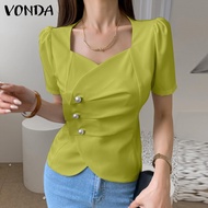 VONDA เสื้อสตรีแขนพัฟคอเหลี่ยมสง่างาม (สาเหตุเกาหลี)