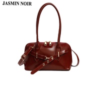 JASMIN NOIR  Oil PU Leather Women's Shoulder Bag Retro Lock Crossbody Bag Pillow Handbag