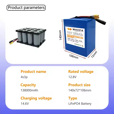 4S3P 32700 Lifepo4 Battery Pack｜12V 138000mAh Built-in 40A Balanced BMS for Electric Boat & UPS