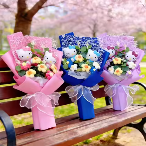 Hello Kitty With Artificial Flowers Crochet Flowers Creative Bouquet Mother Birthday Valentine Chris