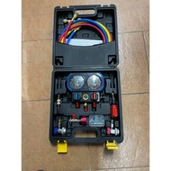 PROFESSIONAL GAS CHECKING DOUBLE GAS METER WITH CHARGING HOSE【FULL SET 】 DOUBLE MANIFOLD GAUGE SH-8003 GAS METER UNIVERSAL (AIRCOND / CAR / FRIDGE ) R22,R410a, R32, R12, R134a,R600 冷气检查表高级
