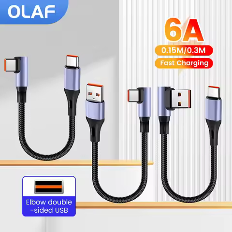 6A 0.15M 0.3M Elbow Short Data Cable Type C To Type C Fast Charging For iPhone 15 16 Sumsung USB C C