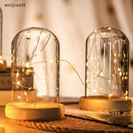 [weijiaott] Glass Dome  Base With LED Light Landscape Vase  Cloche Cover DIY  Container Holder Bedroom Decor SG