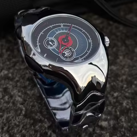 Alien Retro Twisted Case Y2k Quartz Watch Mens Silver Dial Oval Ellipse Special Fashion Unique Desig