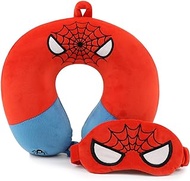 Superhero Travel Pillow for Kids &amp; Adults with Sleep Eye Mask, Memory Foam U-Shaped Neck Pillow with Washable Cover, Soft Head Support Travel Accessories for Airplane Car Train Bus Recline, Red