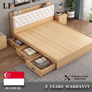 LK【SG⭐SALES】Leather And Solid Wood Bed Frame Storage Solid Wooden Bed Frame Bed Frame With Mattress Queen and King Size