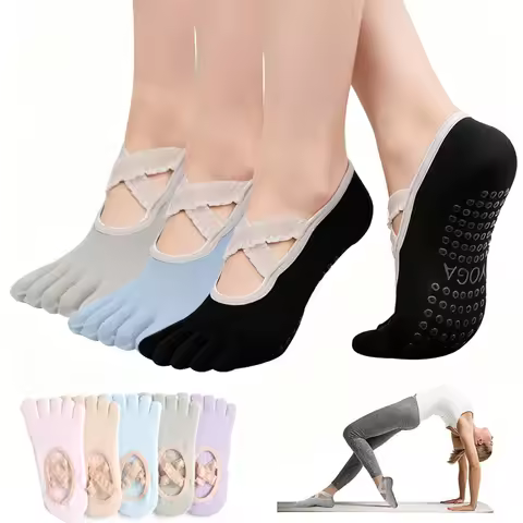 Ladies Non-Slip Pilates Socks Woman Lace Bandage Yoga Socks Sports Fitness Breathable Ballet Dance S