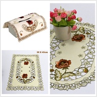 FY Flower Embroidered Stain Resistant Washable Lace Embroidery Table Runner for Table 4 Seater 6 Sea
