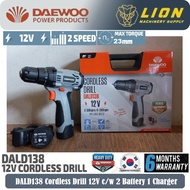 DAEWOO DALD138 Cordless Drill 12V 28N.m 2Speed c/w 2pcs Battery 1pc Charger - Brand KOREA - 6 Months