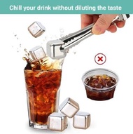 4 件不鏽鋼可重複使用冰塊連絲絨袋  gawckp 4 Pcs. Stainless Steel Reusable Ice Cubes with Velvet Pouch