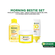 Paket Skincare Garnier Bright Complete Dark Spot & Protection Set (Micellar Vitamin C 125ml Gel Mois